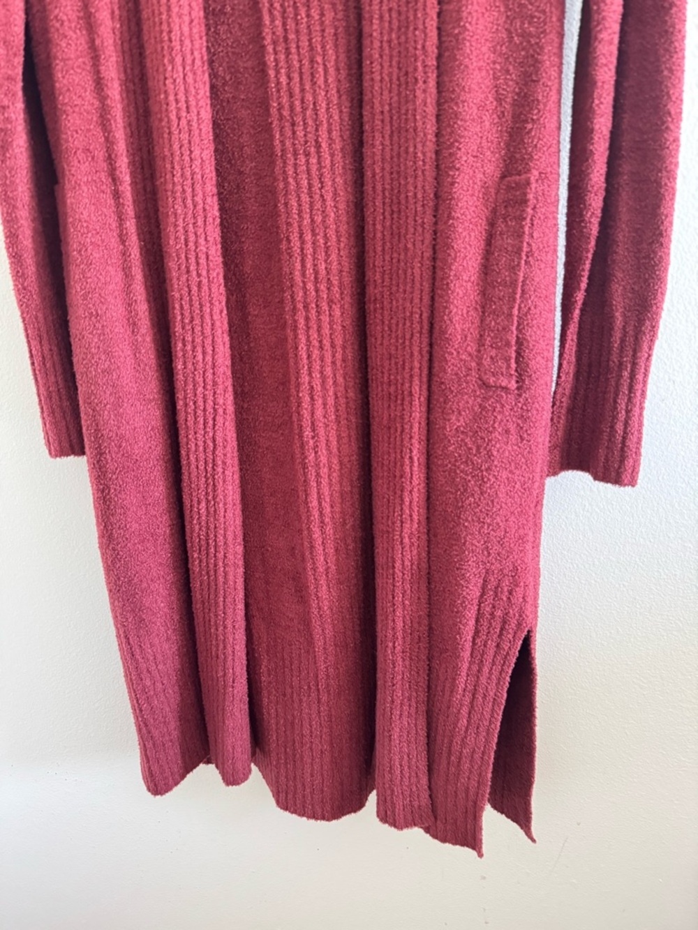 Barefoot Dreams CozyChic Lite Catalina Long Cardigan in Garnet Red size XS - Picture 4 of 8